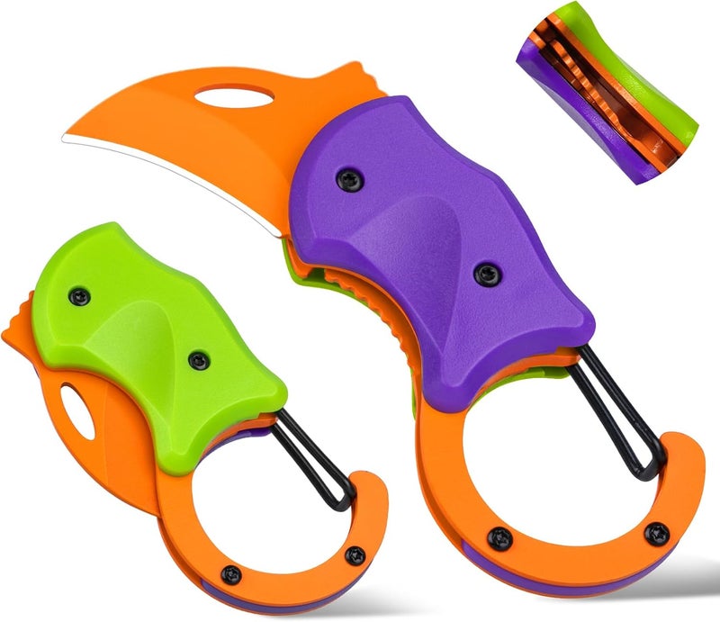 FUNBRO Small Pocket Knife for Men, Cool Folding Knife Box Cutter with 1.34 inch Sharp Blade, EDC Knives Tool for Everyday Carry, Great Gift for Men (Purple & Green) - Image 1